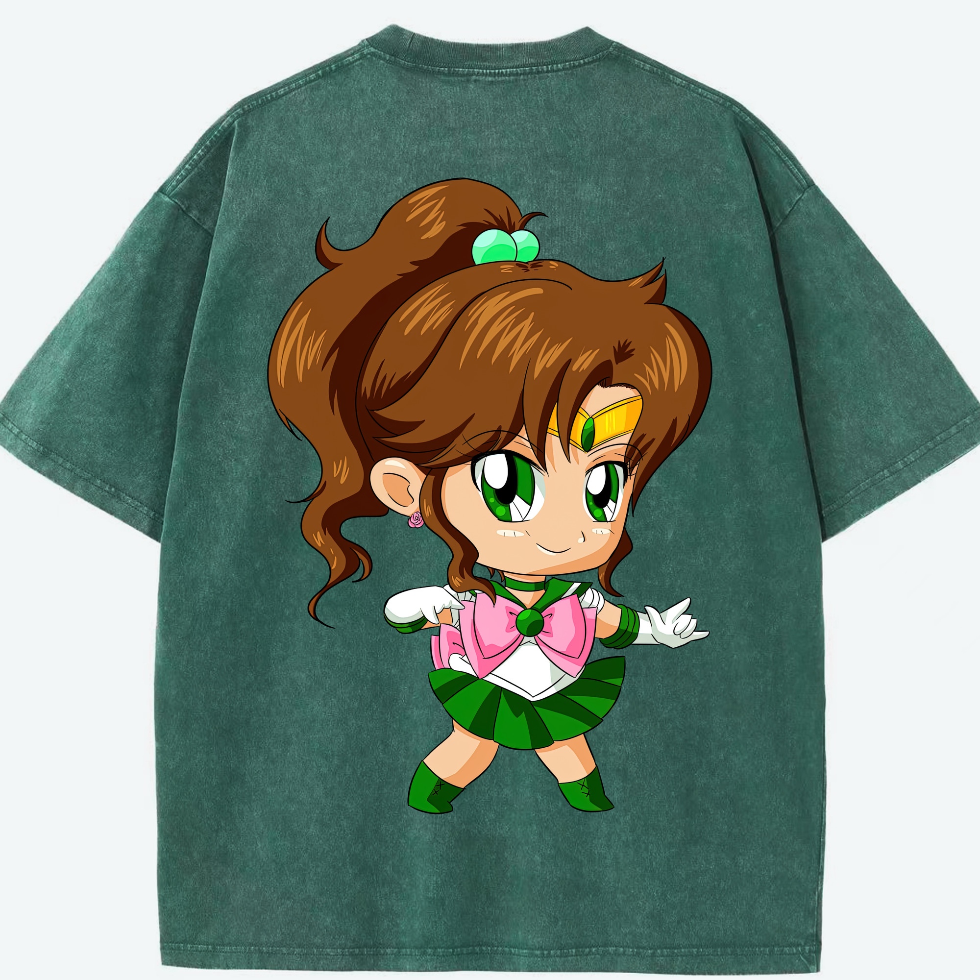 （画像用） 美少女戦士セーラームーン 木野 まこと きの まこと Sailor Moon Kino Makoto （セーラージュピター；Sailor Jupiter） 綿100% ヴィンテージ風 半袖Tシャツ（背面プリント）